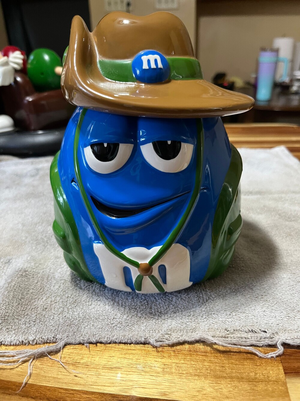 M&M's Blue Cowboy Cookie Jar Blue M&M Ceramic Removable Hat